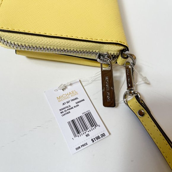 Michael Kors Jet Set Travel MD Zip Around Phone Holder Wristlet Yellow Sunshine - Picture 5 of 10